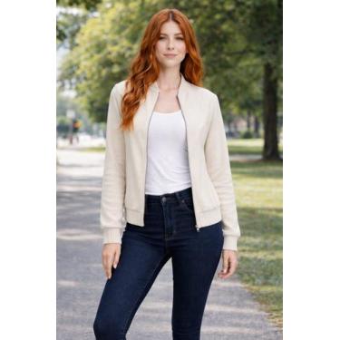 Imagem de Jaqueta Feminina Bomber Com Zíper Em Moletom LUNENDER 69362, Mescla, G