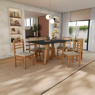 Imagem de Conjunto Sala de Jantar Elisa em Madeira Maciça 6 Cadeiras Linho Fendi