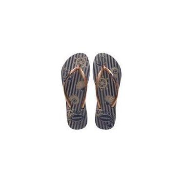 Imagem de Chinelo Havaianas Slim Nautical, Marinho, Rose, 37/38
