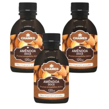 Imagem de Óleo Vegetal de Amêndoa Doce - 3 frascos de 120 ml Chamed  Óleo Carrea
