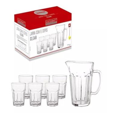 Imagem de Conjunto Jarra Servir Suco Água Refrigerante 6 Copos Vidro - Haüskraft
