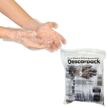 Imagem de Luva Plástica Estéril Descartável Descarpack para Procedimentos Ginecológicos Estéticos e Alimentos 100 Unidades