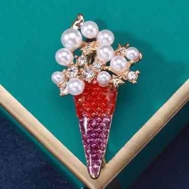 Imagem de Broche De Sorvete Com Strass E Pérolas Unissex Feminino, Alfinetes De 