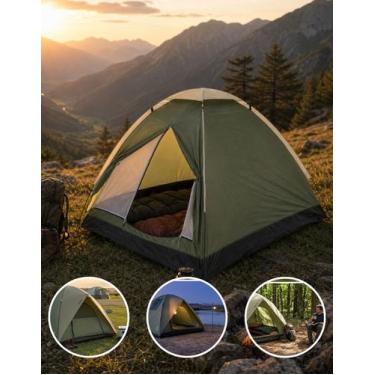 Imagem de Barraca Camping para 2 Pessoas Verde Impermeável com Bolsa Leve de Car