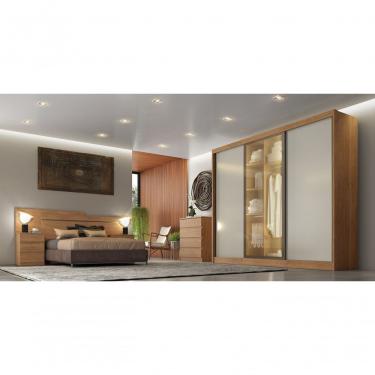 Imagem de Guarda Roupa Casal Diamond Glass 3 Portas de Bater 8 Gavetas MDF com Espelho e Porta Reflequita Cumaru-fendi Móveis Novo