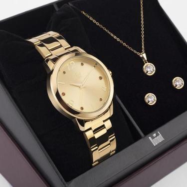 Imagem de Kit Relógio Dumont Feminino Lady Dourado DU2036MFTK4L
