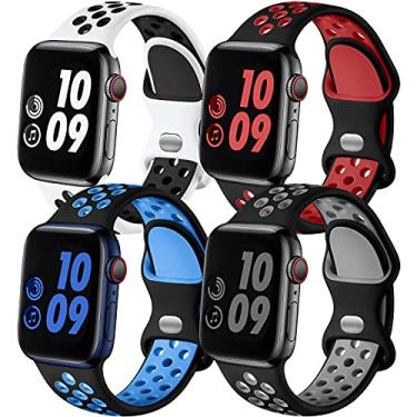 Imagem de Adorve Compatível com Apple Watch Band 45 mm, 44 mm, 42 mm, para mulheres, homens e meninas, pacote com 4 pulseiras esportivas de silicone macio compatível com iWatch SE Series 8 7