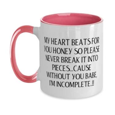 Imagem de Presentes motivacionais para esposa, My heart beats for you honey so please never break it into.!!, caneca reutilizável de dois tons 325 ml para esposa do marido