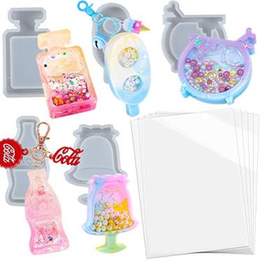 Imagem de Conjunto de moldes para coqueteleira de resina, frasco de perfume, chá, Mike, sobremesa, bandejas de silicone de picolé com 5 películas de vedação