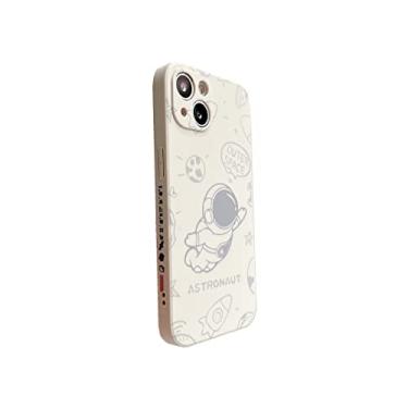 Imagem de Yonds Queen Capa fofa para iPhone 13, desenho animado astronauta foguete lua espaço design elegante macio TPU bumper à prova de choque antiderrapante capa moderna (iPhone 13, branco voar)