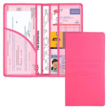 Imagem de Cacturism Suporte de registro e seguro de carro, acessórios de carro caixa de luvas organizador de carro carteira feminina com fecho magnético para cartões, documento essencial, carteira de motorista, rosa choque
