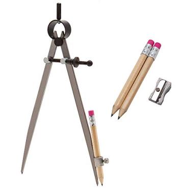 Imagem de O kit de suporte de lápis de bússola de precisão profissional da Ally Tools de 20 cm inclui dois lápis e apontador de lápis, ideal para desenhar círculos, trabalho em madeira, trabalho em metal e trabalho em couro