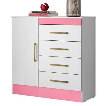 Imagem de Cômoda Para Quarto  Flex 1 Porta 4 Gavetas Montevideu D02 Branco/Rosa/Branco - Mpozenato