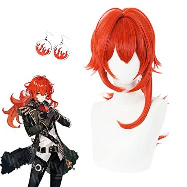 Imagem de Genshin Impact Diluc Wig Cosplay Props and Earrings