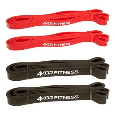 Imagem de 4KOR Fitness Conjunto de 2 faixas elásticas elásticas vermelhas e 2 pretas resistentes de 104 cm para mobilidade, crossfit, halterofilismo, terapia, exercícios em casa ou academia e mais – vermelho, 6,8 kg a 15,8 kg, preto 9 a 31,8 kg