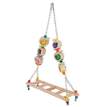 Imagem de Frango balanço pássaro papagaio frango escalada escada brinquedos de treinamento de madeira pet frango pendurado brinquedo balanço para decoração de gaiola de pássaros