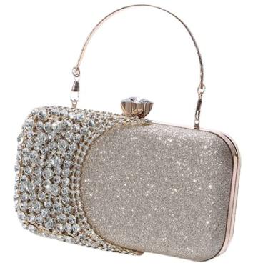 Imagem de Bolsa clutch nupcial bolsas de casamento femininas diamante cristal festa noite bolsa, Dourado, M