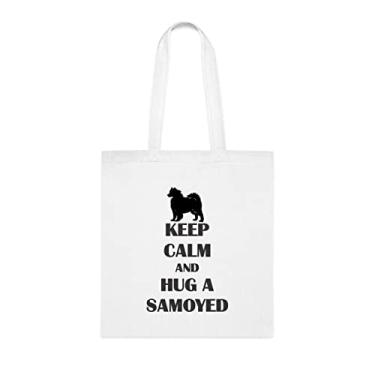 Imagem de Bolsa Hug a Samoyed, presente engraçado de samoieda, bolsa de ombro, bolsas reutilizáveis, ideia de presente de cesta de Natal de aniversário, Branco
