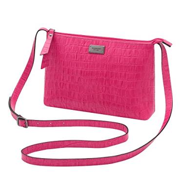 Imagem de Bolsa Transversal Feminina de Couro Bovino Mariart 2190 Pop (Croco Pink)