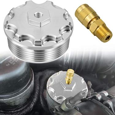 Imagem de Kujunpao Tampa do filtro de combustível com porta de pressão de combustível de alumínio compatível com Ford Powerstroke Diesel 6.0L F250 F350 F450 F550 F650 F750 2003-2007