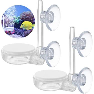 Imagem de Conjunto de 2 peças de pedra de ar de aquário silencioso para aquário com borbulhador de pedra bolha para aquário de aquário com difusor de bolhas de aquário com válvula de controle e ventosas para tanque de peixes e hidropônico