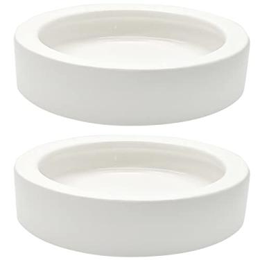 Imagem de iHomeSet 2 peças tigela de comida de répteis cerâmica alimentador de água anti fuga mini alimentador de répteis para lagarto, lagartixa, etc., branco redondo 113 g
