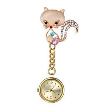 Imagem de Relógio feminino de enfermeira, lindo desenho de gato com strass, broche dourado, lapela suspensa, relógio para enfermeiros, médicos, paramédicos, meninas, estetoscópio, relógio de quartzo com marcadores de números árabes