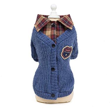 Imagem de Yajun Suéter para cães roupas de animais de estimação filhote de cachorro casaco de malha para cachorro pequeno médio casaco quente bonito roupas de jumper azul, G