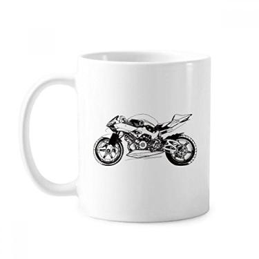 Imagem de Caneca preta de porcelana de café cerâmica com ilustração de motocicleta