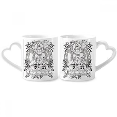 Imagem de Cultura Guanyin Conjunto de canecas de porcelana de personagem chinês para casais, copo de cerâmica para amantes, alça de coração