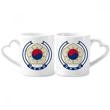 Imagem de Conjunto de canecas de porcelana para casal, emblema nacional da Coreia com coração de cerâmica