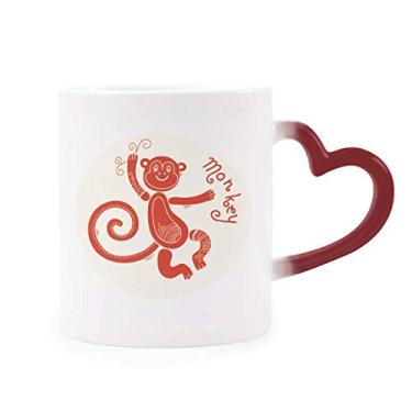 Imagem de Ano do macaco animal China zodíaco caneca morphing vermelha sensível ao calor copo de coração vermelho
