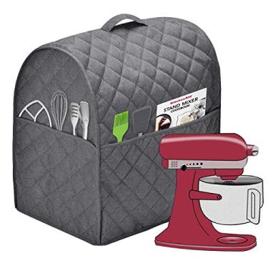 Imagem de Capa de proteção contra poeira com 3 bolsos compatível com a cabeça inclinada KitchenAid, fácil limpeza, pode passar a ferro (cinza escuro, serve para 4,5 litros e todos os 5 quartos)