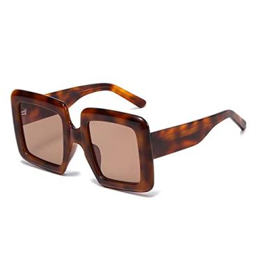 Imagem de Óculos de sol quadrados polarizados para mulheres moda leopardo verde gradiente óculos de sol femininos elegantes, chá de leopardo, tamanho único