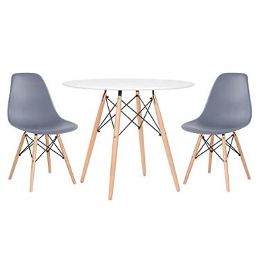 Imagem de Loft7, Kit - Mesa redonda Eames 90 cm branco + 2 cadeiras Eiffel Dsw Cinza escuro