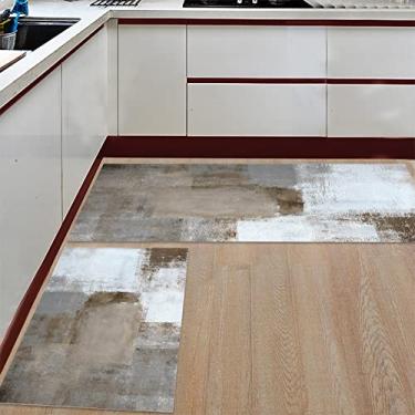 Imagem de Tapete de cozinha corredor, tapete de corredor marrom abstrato cinza antiderrapante tapete de porta tapete para lavanderia quarto banheiro conjunto com 2