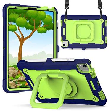 Imagem de Billionn Capa infantil para iPad Air 4ª geração 2020 10,9 polegadas, suporte giratório robusto 360 graus capa protetora com alça de ombro - azul marinho/amarelo verde