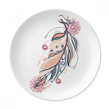 Imagem de Prato de cultivo de flor rosa feminino Feather decorativo de porcelana salver louça de jantar