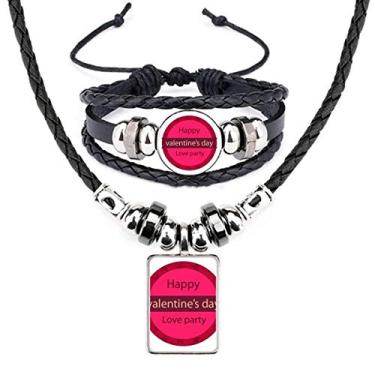 Imagem de Conjunto de joias de pulseira de couro rosa redondo Feliz Dia dos Namorados