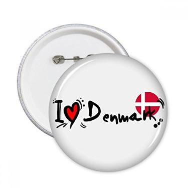 Imagem de I Love Denmark Bandeira da Palavra Love Coração Ilustração Pinos Redondos Emblema Decoração de Roupas 5 peças Presente