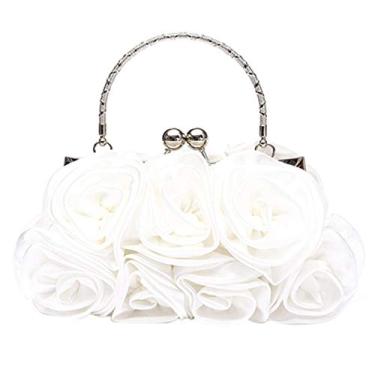 Imagem de Grey990 Bolsa de mão feminina fashion com estampa de flores rosas e bolsa de mão para festa noturna, Branco, One_Size