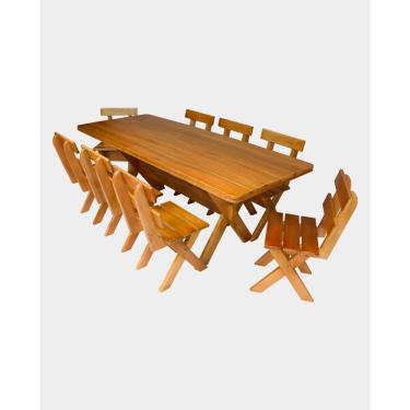 Imagem de Mesa Madeira Maciça Rústica Churrasco Eucalipto Com 8 Cadeiras