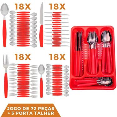 Imagem de Faqueiro 72 Pçs Aço Inox C/ 3 Porta Talheres Berlim Vermelho