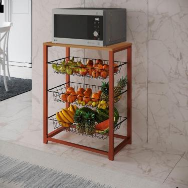 Imagem de Fruteira Com Suporte Para Micro-Ondas Barcelona Aço Cobre Cesto Preto Tampo Canela Cor:...