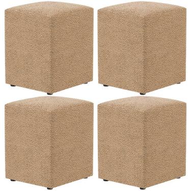 Imagem de Kit 04 Puffs Quadrado Decorativo Sala De Estar L02 Bouclê Mostarda - Lyam Decor