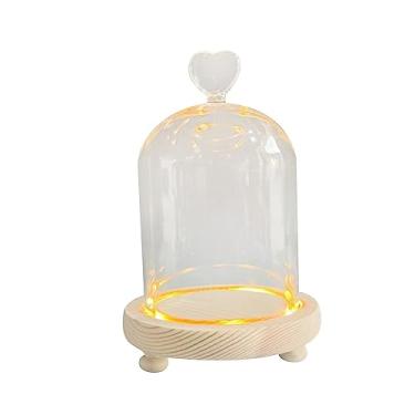 Imagem de Bothyi Cúpula de Cúpula de Vidro Transparente Tampa de Flores com Campânula Transparente com Base de Madeira Estojo para Exibição de Festa Recipiente DIY Cúp, 9x11cm Coração