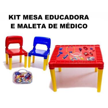Imagem de Mesa Infantil Atividades Didática Com Duas Cadeiras Tritec - Dm Toys E