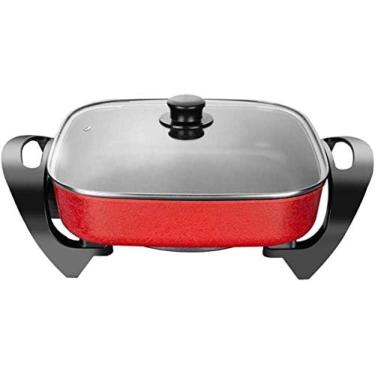 Imagem de Frigideira Elétrica De 5l, Panela Quente Quadrada Multifogão Com Tampa De Vidro, Superfície Antiaderente E Alças De Toque Frias,Vermelho,Bonny369