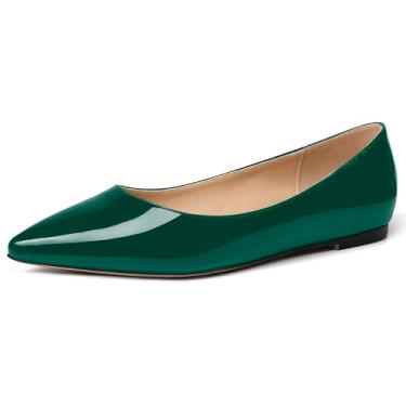 Imagem de WAYDERNS Sapatos rasos femininos casuais para encontros com bico fino e envernizado, Verde escuro, 10