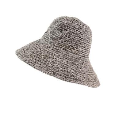 Imagem de Chapéu de palha feminino verão chapéu de sol viseira chapéu bucket boné praia Strawhat, Cinza, 55-59cm